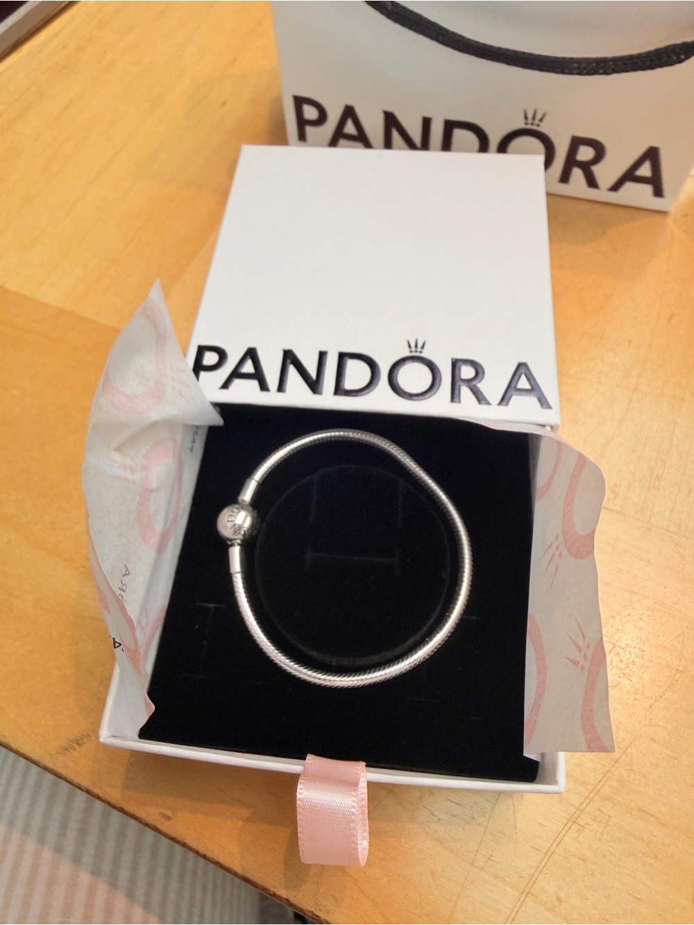 Pandora Silver Snake Chain Bracelet with Logo Clasp